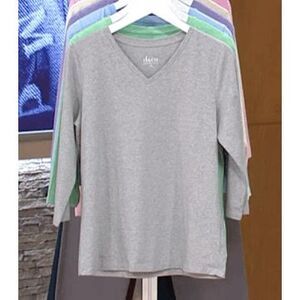 Denim & Co Womens 3X Essentials Perfect Jersey Heathered Top Gray 3/4 Sleeves NW